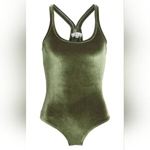 Madewell Velvet Racerback Bodysuit Size L Green Tank Top EUC